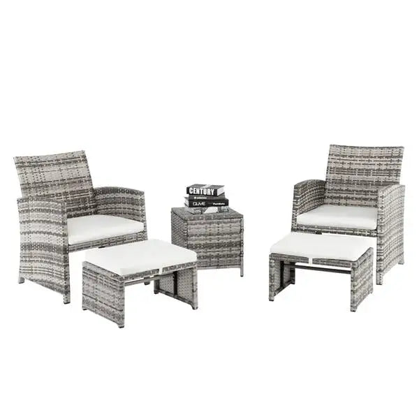 5pcs 2 Chairs 2 Footstools 1 Coffee Table Combination Sofa Gray Gradient