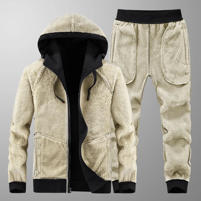 Men'S Sportswear New Winter Sportsuit Pants Thermal Hoodies Men'S 2 Pieces Set Warm Sport Suit Fleece Tracksuit Windproof Gym