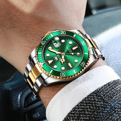 Top Brand Men Watch Green Luxury Fashion Waterproof Quartz Sports Stainless Steel Watches for Men Wristwatch Reloj Hombre + Box