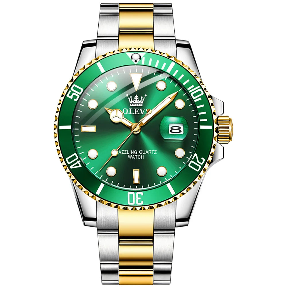 Top Brand Men Watch Green Luxury Fashion Waterproof Quartz Sports Stainless Steel Watches for Men Wristwatch Reloj Hombre + Box