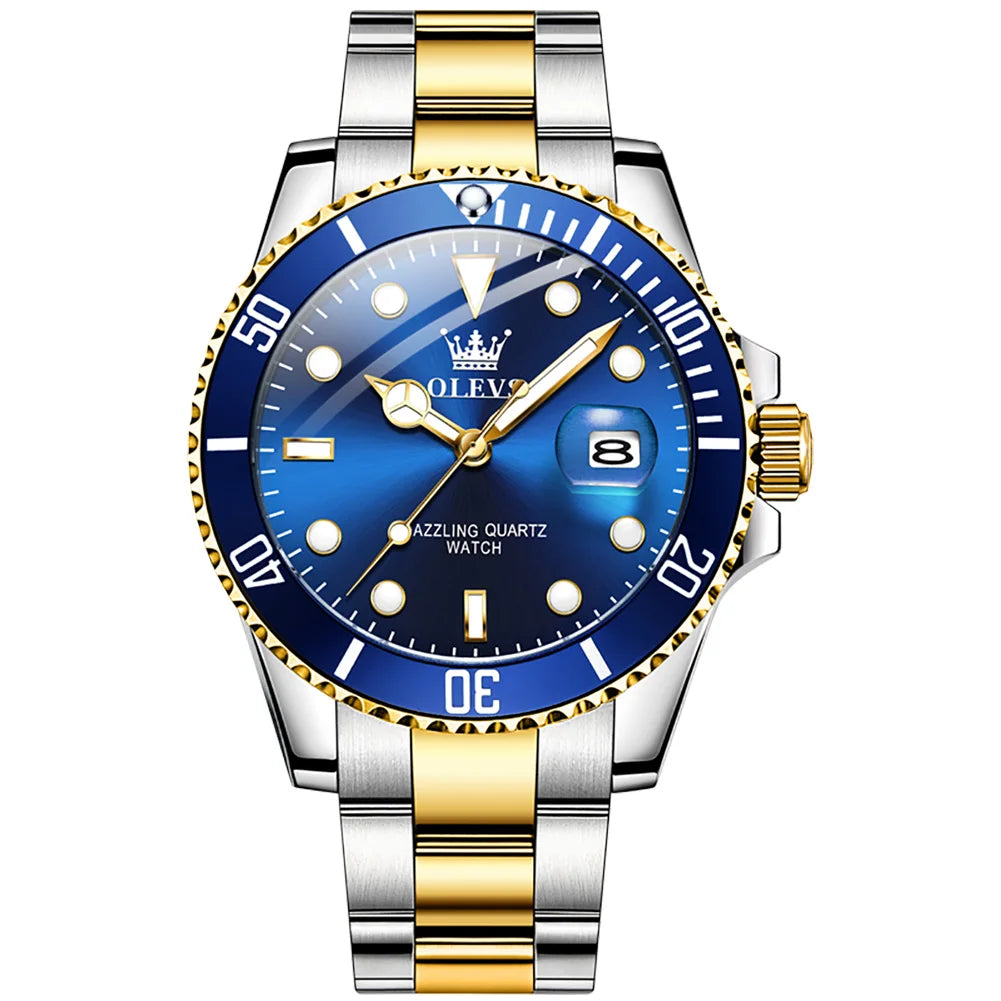 Top Brand Men Watch Green Luxury Fashion Waterproof Quartz Sports Stainless Steel Watches for Men Wristwatch Reloj Hombre + Box