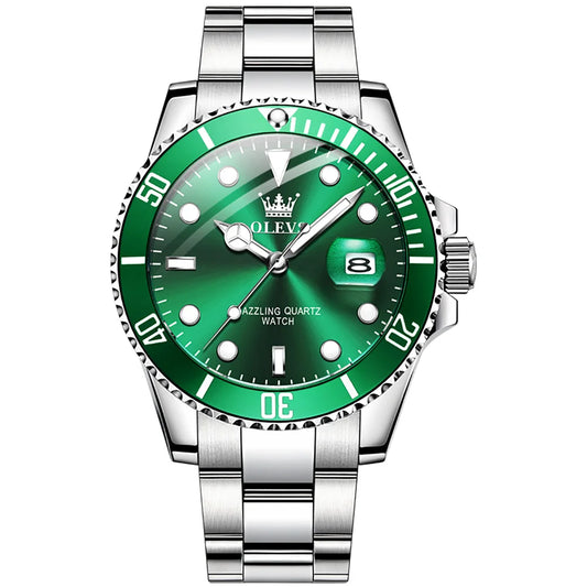 Top Brand Men Watch Green Luxury Fashion Waterproof Quartz Sports Stainless Steel Watches for Men Wristwatch Reloj Hombre + Box