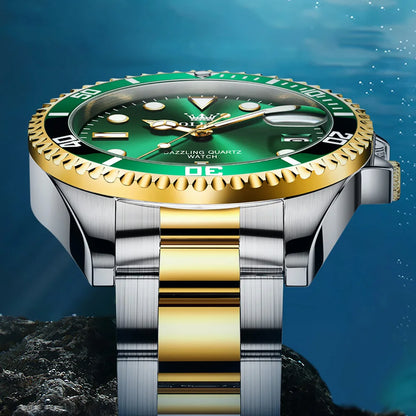 Top Brand Men Watch Green Luxury Fashion Waterproof Quartz Sports Stainless Steel Watches for Men Wristwatch Reloj Hombre + Box