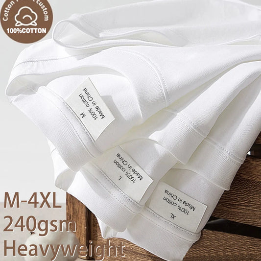 220gsm Heavy plus size Plain T-Shirt for Men Summer Qualtity Short Sleeve Tee cotton Solid Color Trendy Casual white Black Top