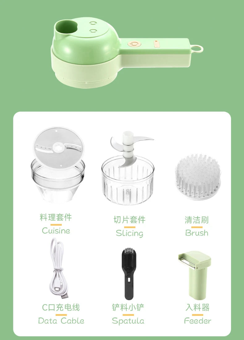 4 in 1 Handheld Electric Food Cutter Set, Kitchen Gods Wireless Food Processor for Fruits, Vegetables and Meat