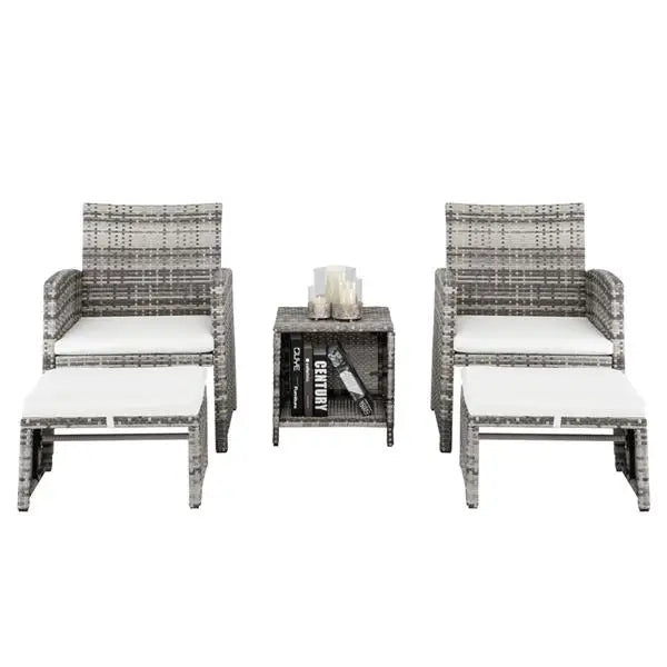 5pcs 2 Chairs 2 Footstools 1 Coffee Table Combination Sofa Gray Gradient