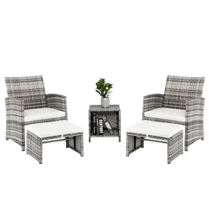 5pcs 2 Chairs 2 Footstools 1 Coffee Table Combination Sofa Gray Gradient