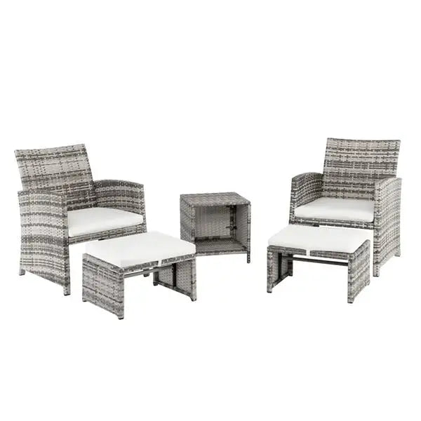 5pcs 2 Chairs 2 Footstools 1 Coffee Table Combination Sofa Gray Gradient