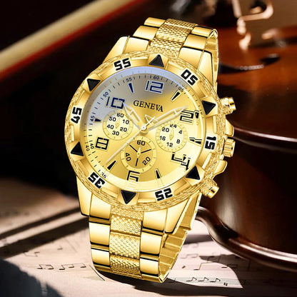 4PCS Men's Watch Set Business Trend Luxury Digital Scale Dial Quartz Watch Set Suitable for Daily Clothing Matching Perfect Gift