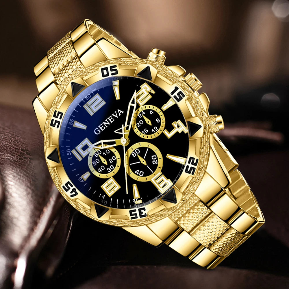 4PCS Men's Watch Set Business Trend Luxury Digital Scale Dial Quartz Watch Set Suitable for Daily Clothing Matching Perfect Gift