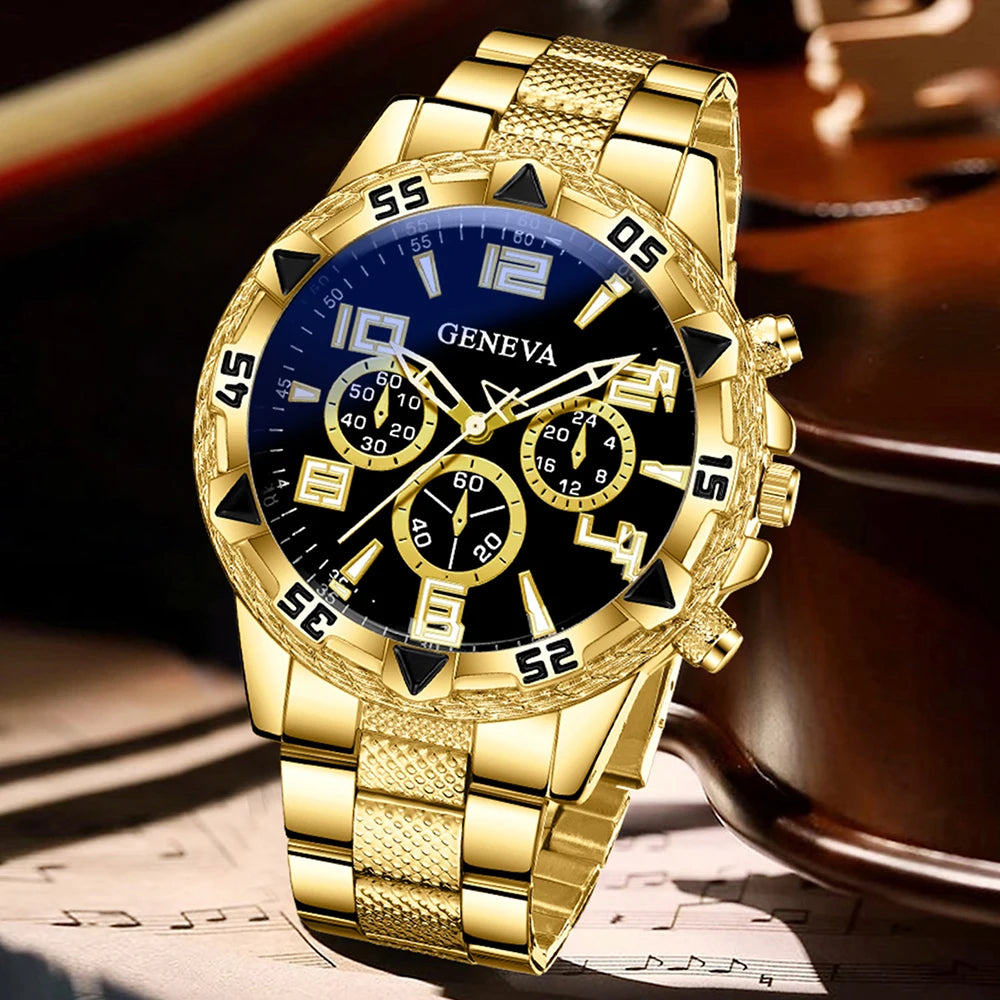 4PCS Men's Watch Set Business Trend Luxury Digital Scale Dial Quartz Watch Set Suitable for Daily Clothing Matching Perfect Gift