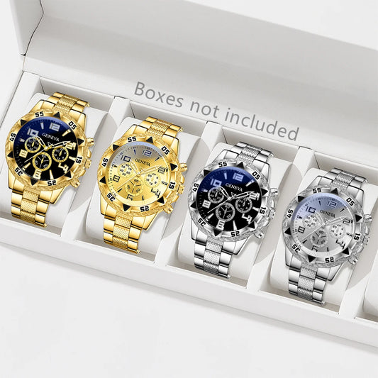 4PCS Men's Watch Set Business Trend Luxury Digital Scale Dial Quartz Watch Set Suitable for Daily Clothing Matching Perfect Gift