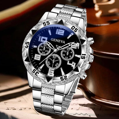4PCS Men's Watch Set Business Trend Luxury Digital Scale Dial Quartz Watch Set Suitable for Daily Clothing Matching Perfect Gift