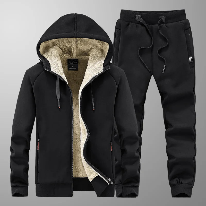 Men'S Sportswear New Winter Sportsuit Pants Thermal Hoodies Men'S 2 Pieces Set Warm Sport Suit Fleece Tracksuit Windproof Gym