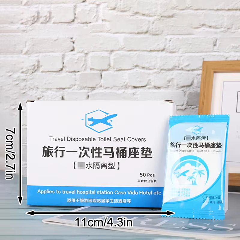 50-Pack Individually Wrapped Disposable Waterproof Toilet Seat Covers, Non-Slip Travel Protectors