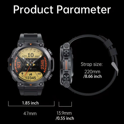 K56Pro Men's Smart Watch with Heart Rate Monitor, Bluetooth Connectivity, 400mAh Long Battery Life, 1.39-Inch HD Display, Ideal for Outdoor Sports